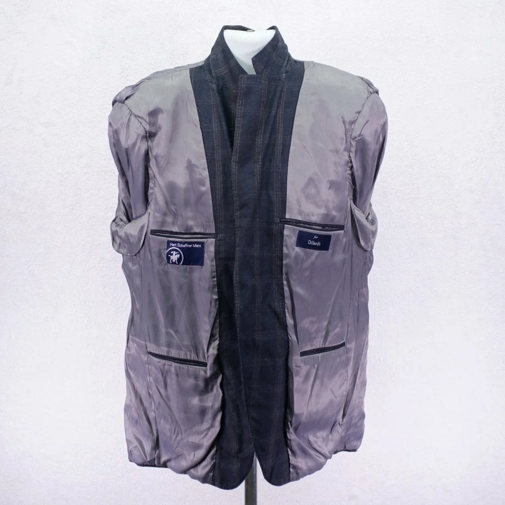 Hart Schaffner Marx Blue / Gray With Tan White Windowpane Wool Sport Coat‎ 42L